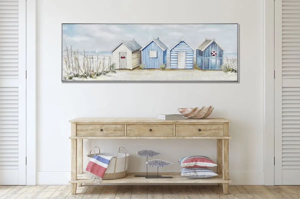 Cottage Row By The Sea Framed Wall Art - 20 x 60