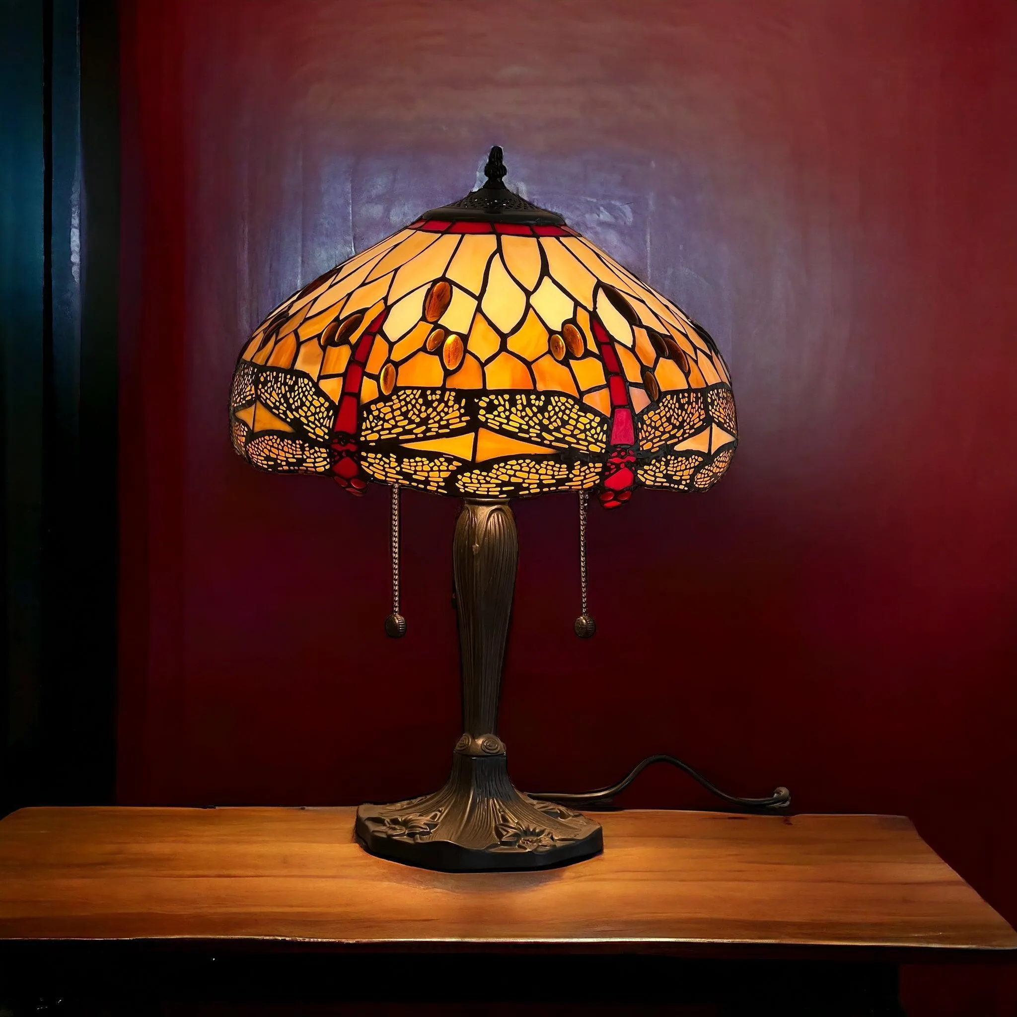 Golden Dragonfly Large Tiffany Lamp - Tiffany Lighting Direct
