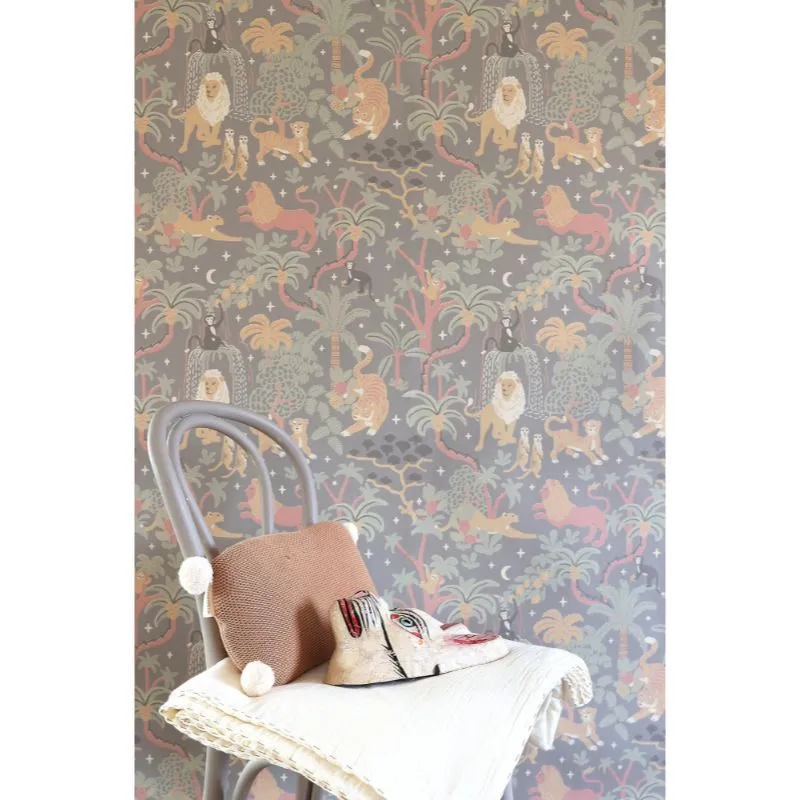 Majvillan Wallpaper Jungle Glow Twilight Grey (Pre-Order; Est. Delivery in 2-3 Weeks)