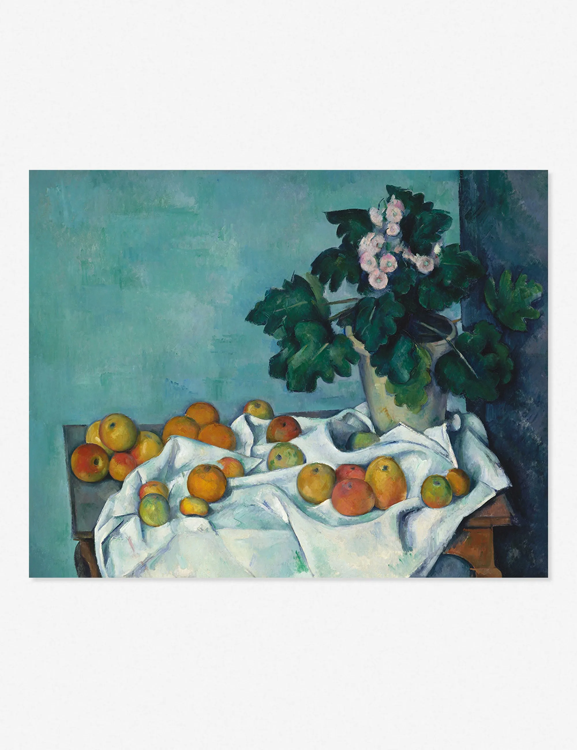 Still Life with Apples and a Pot of Primroses Print by Paul Cézanne Lulu and Georgia