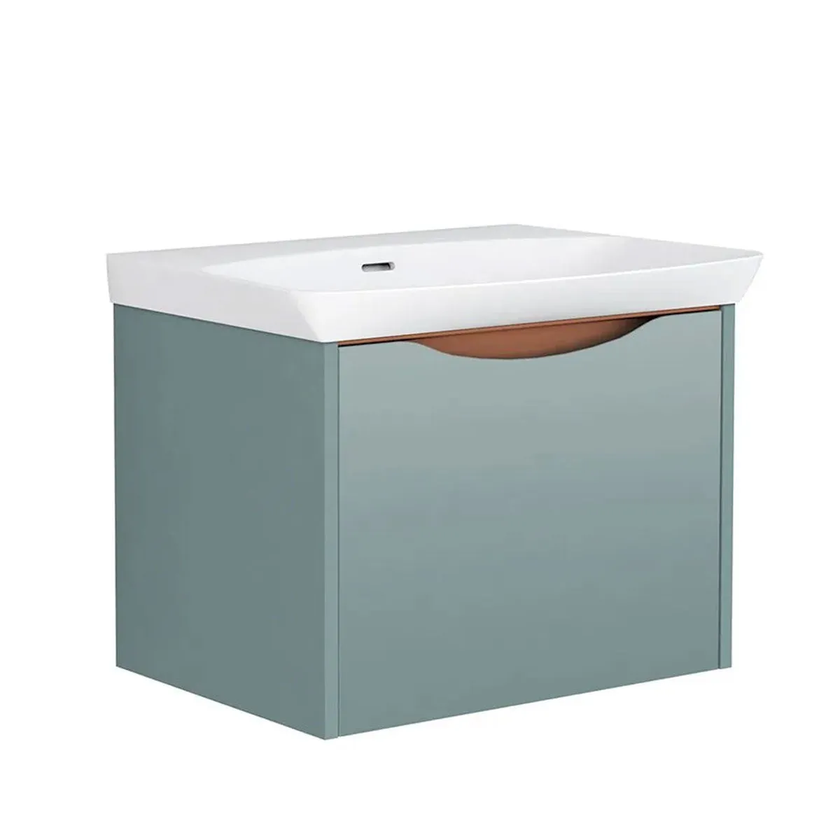 Utopia Lustre 1-Drawer Wall Hung Vanity Unit With Washbasin and LED Illumination - Sea Green