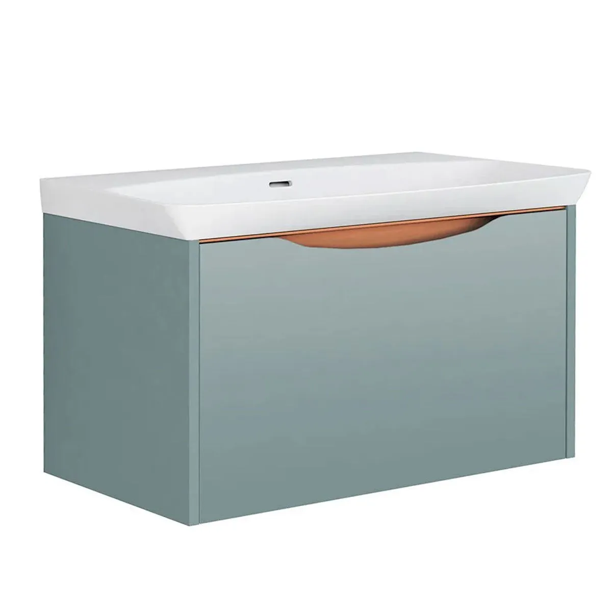 Utopia Lustre 1-Drawer Wall Hung Vanity Unit With Washbasin and LED Illumination - Sea Green