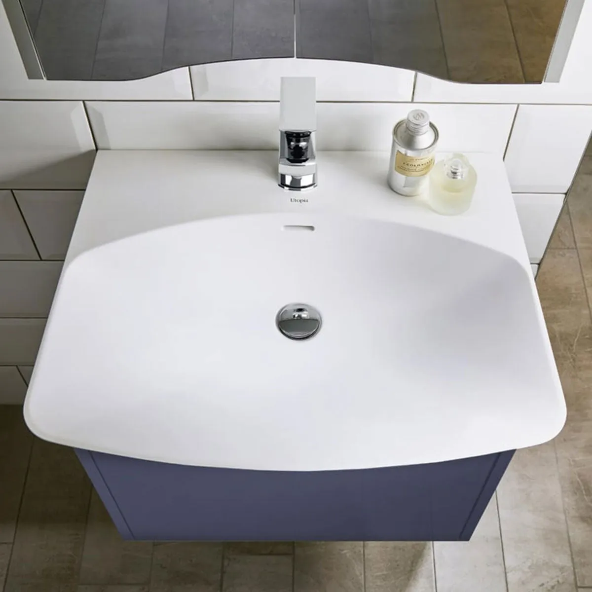 Utopia Lustre 1-Drawer Wall Hung Vanity Unit With Washbasin and LED Illumination - Sea Green
