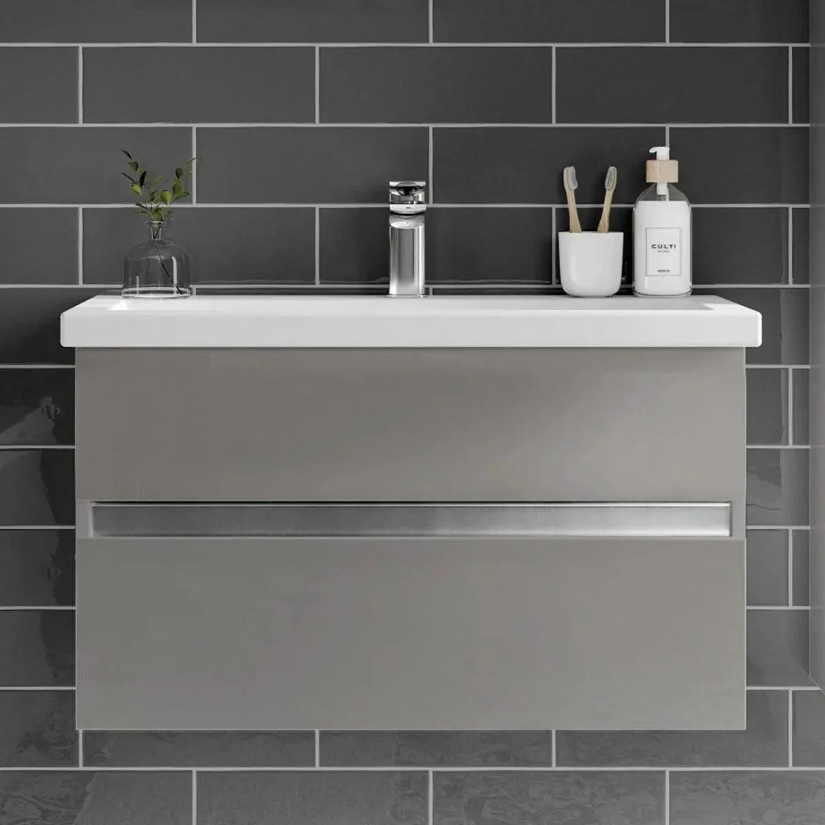Utopia Qube Wall Mounted 2-Drawer Vanity Unit With Ceramic Washbasin