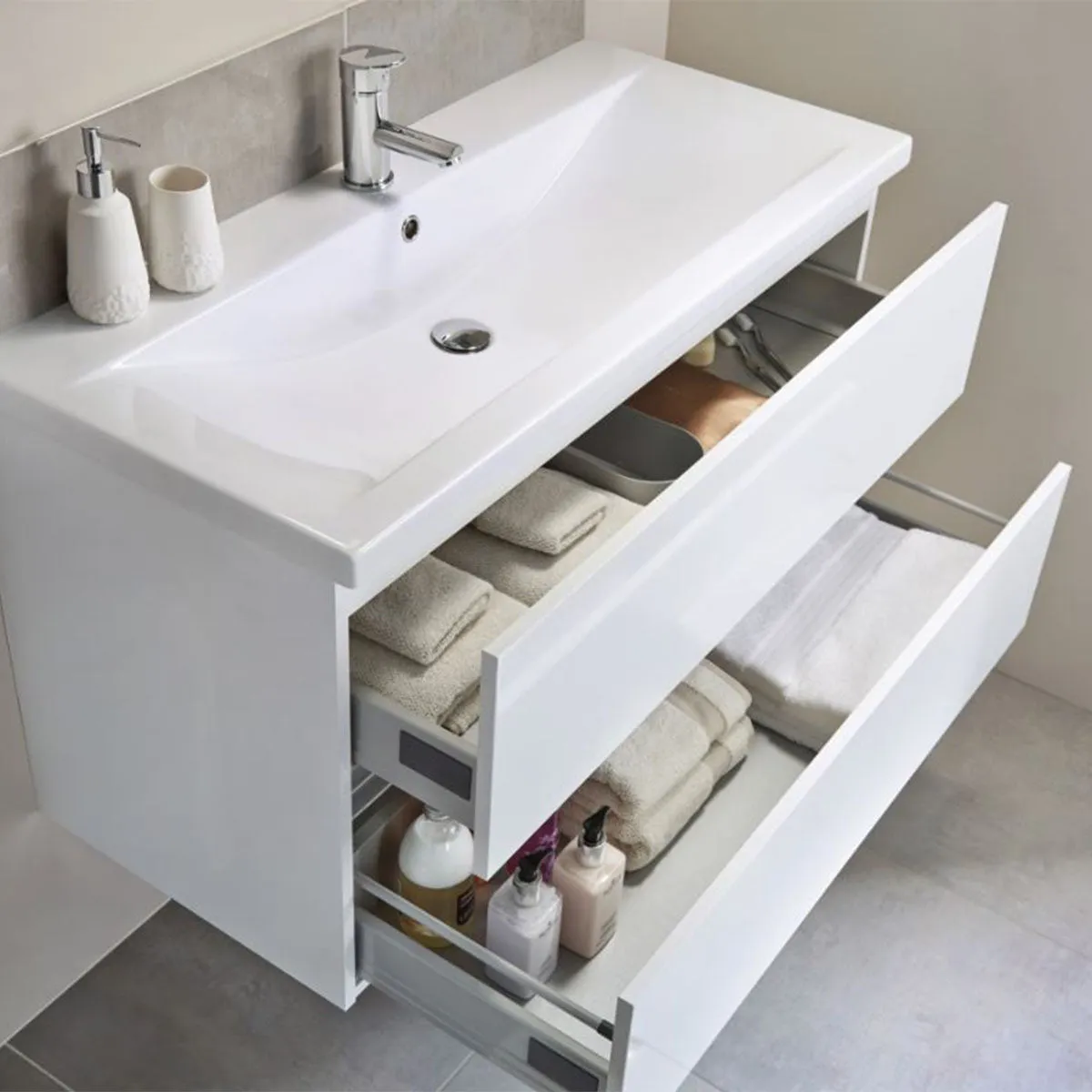 Utopia Qube Wall Mounted 2-Drawer Vanity Unit With Ceramic Washbasin