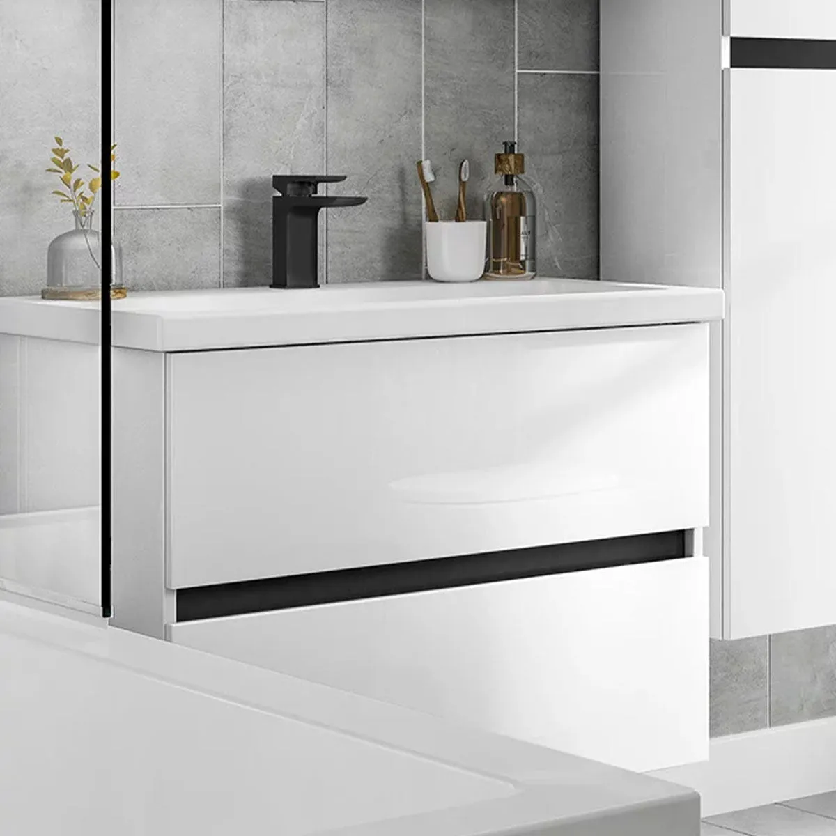 Utopia Qube Wall Mounted 2-Drawer Vanity Unit With Ceramic Washbasin
