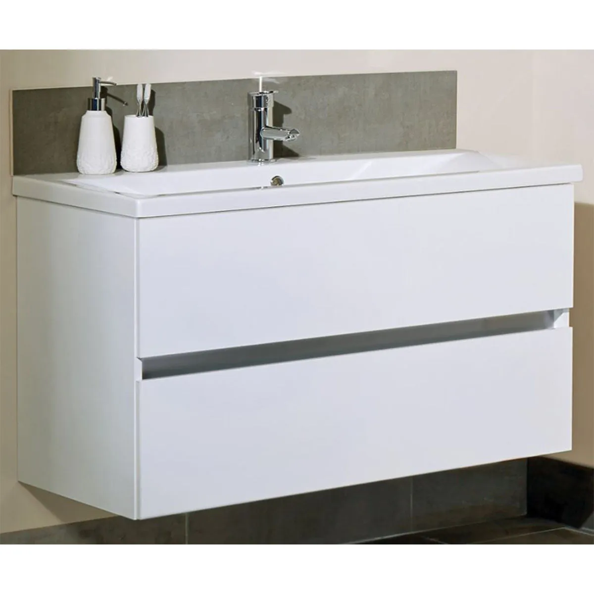 Utopia Qube Wall Mounted 2-Drawer Vanity Unit With Ceramic Washbasin